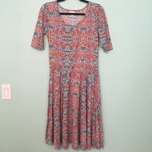 LULAROE Nicole Multi-color A-line Fitted Dress L